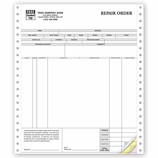 Repair Orders, Continuous, Classic