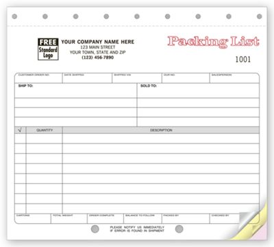 8 1/2 x 7 Carbonless, Small Format Packing Lists
