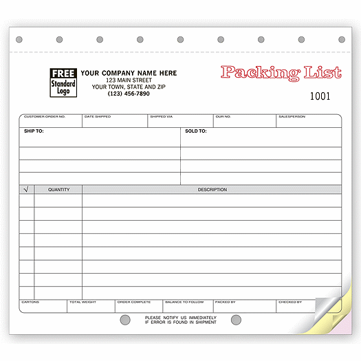 Carbonless, Small Format Packing Lists