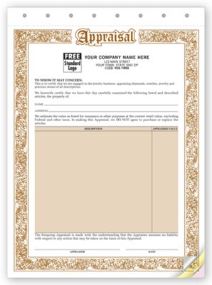 8 1/2 x 11 Appraisal Form – Jewelry Appraisal Forms