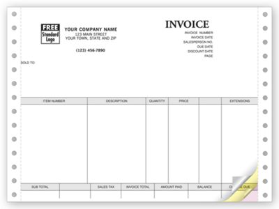 8 1/2 x 7 Invoices, Continuous, Classic