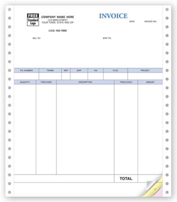 8 1/2 x 11 Product Invoices, Continuous, Classic