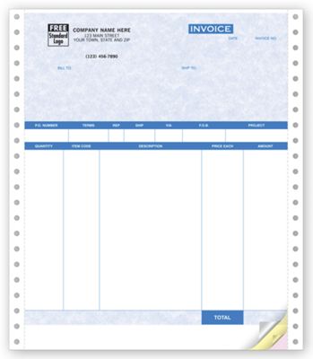 8 1/2 x 11 Product Invoices, Continuous, Parchment