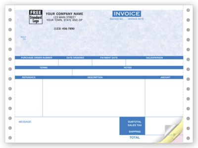 8 1/2 x 7 Service Invoices, Continuous, Parchment