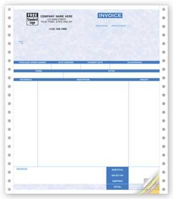 8 1/2 x 11 Service Invoices, Continuous, Parchment