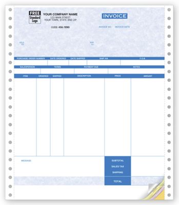 8 1/2 x 11 Continuous Inventory Invoice Parchment