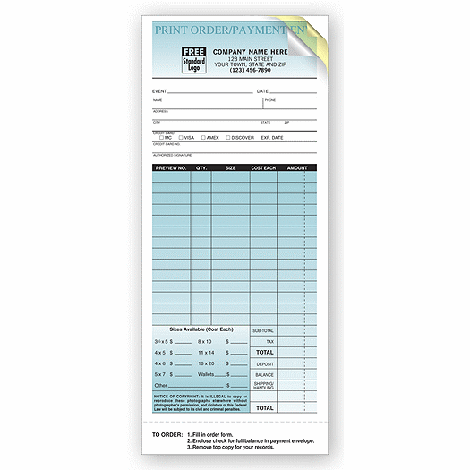 Photo Order Form with Envelope - Sales Orders - Office and Business Supplies Online - Ipayo.com