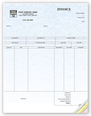 8 1/2 x 11 Product Invoices, Laser, Parchment