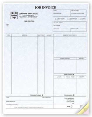 8 1/2 x 11 Job Invoices, Laser, Parchment