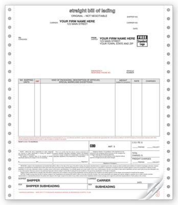 8 1/2 x 11 Bills of Lading, Continuous