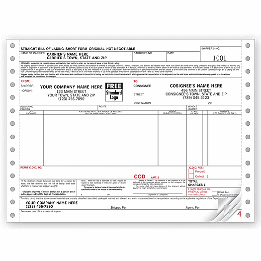 Cont. Bill of Lading Form - Office and Business Supplies Online - Ipayo.com