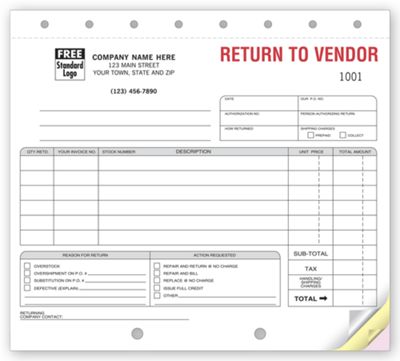 Return to Vendor Forms Sets