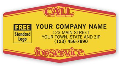 3 1/2 x 1 7/8 Call For Service, Tuff Shield Labels, Yellow with Red