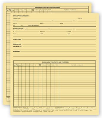 9 1/4 x 8 Vet Animal Exam Records, Without Account Record, Card File