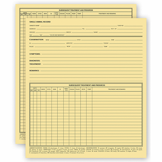Vet Animal Exam Records, Without Account Record, Card File