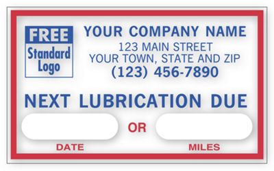 2 1/2 x 1 1/2 Next Lubrication Due Static Cling Windshield Labels