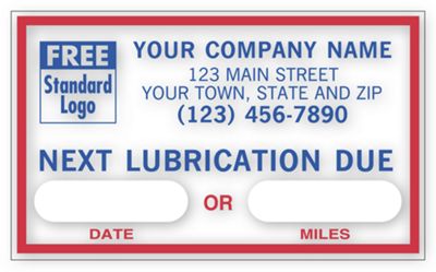 Next Lubrication Due Static Cling Windshield Labels