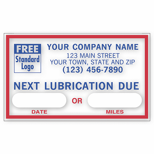 Next Lubrication Due Static Cling Windshield Labels