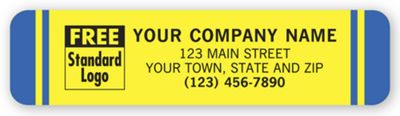 3 1/2 x 7/8 Advertising Labels, Yellow with Blue Stripes