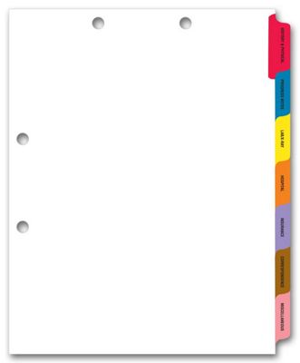 8 1/2 X 11** Chart File Divider Side Tab Set