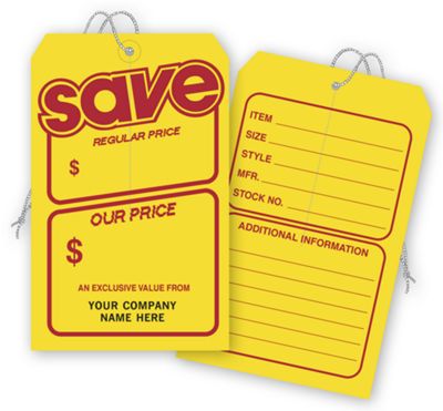 5 x 8 Save Price Tag, Yellow w/ Red Borders, Jumbo 5 x 8