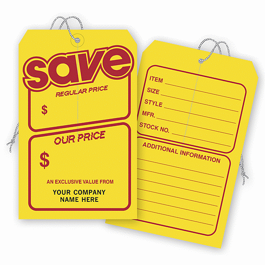 Save Price Tag, Yellow w/ Red Borders, Jumbo 5 x 8
