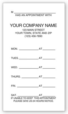 One - Sided Appointment Business Cards, Imprinted