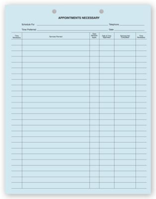 11 X 8 1/2 Dental Appointments Necessary Forms, 2 Hole Punch, Blue Bond