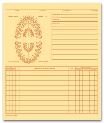 8 x 9 1/2 Dental Exam Record, Unnumbered Teeth, Folder Style, Buff