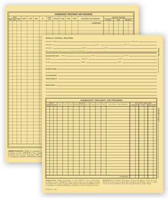 9 1/4 x 8 Vet Animal Exam Records, With Account Record, Card File Fold
