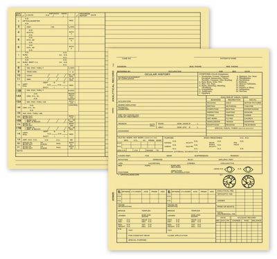 Optometry Exam Record Form, Folder Style - Card File