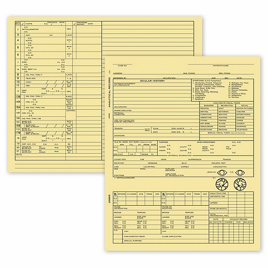 Optometry Exam Record Form, Folder Style - Card File - Office and Business Supplies Online - Ipayo.com