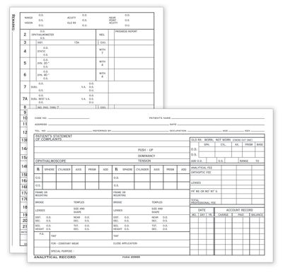 Optometry Analytical Record  Card, Two-Sided, 5  x 8
