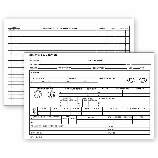 Optometry Record Card, Two - Sided, 4  x 6 - Office and Business Supplies Online - Ipayo.com