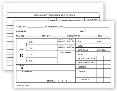 4 x 6 Optometry Rx Record Card, Two – Sided, 4  x 6
