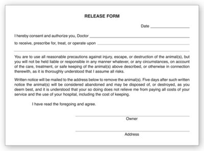 4 x 5 1/2 Veterinary Release Form Pads