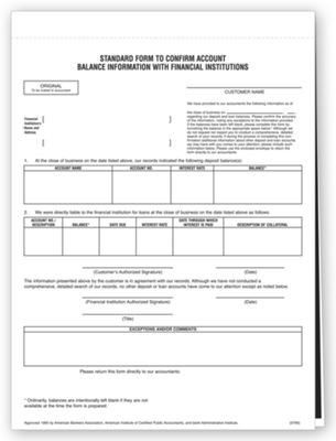 Bank Confirmation Forms, Unimprinted
