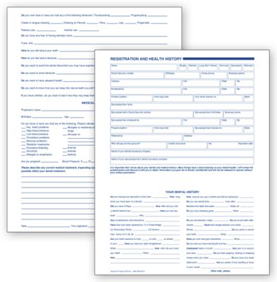 Dental Registration and Health History, 2 Sided, Card File F