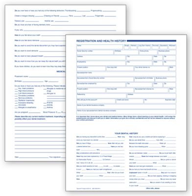 7 3/4 X 10 Dental Registration and Health History, 2 Sided, Card File F