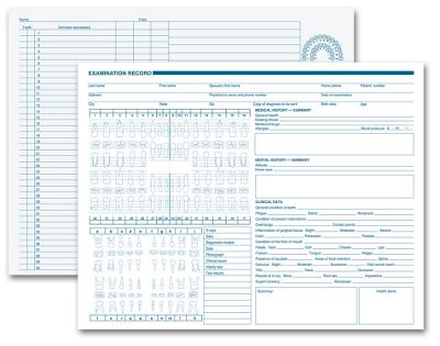 11 X 8 1/2 Dental Exam Record, Anatomic Diagrams, Horizontal Format