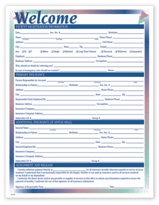 8 1/2 X 11 New Patient Registration Form, One-Sided, Prism Design