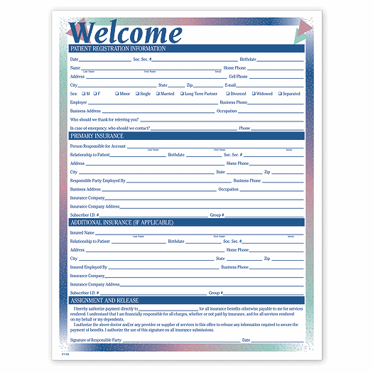 New Patient Registration Form, One-Sided, Prism Design