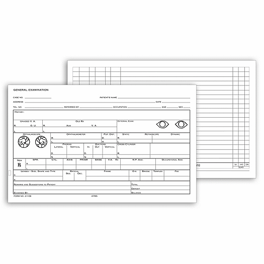 Optometry Record Card, Two-Sided, 5  x 8