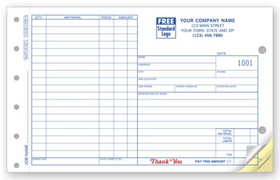 Carbonless Side-Stub Job Work Orders - Office and Business Supplies Online - Ipayo.com