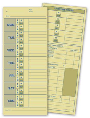 3 1/2 x 8 1/2 Weekly Time Card, Manila Tag Stock