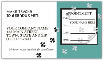 2 x 3 1/2 Veterinary Appointment Cards, Paws Design