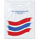 Three colors on the Brush Strokes Plastic Bags add bright personality to every transaction. Expand your business's visibility with attractive, well-designed and personalized packaging. 15  W x 4  D x 18  H Made of 2 mil white polyester stock.