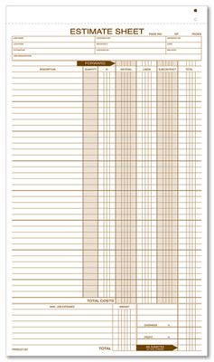 8 1/2 x 14 Estimate Sheets