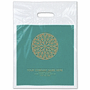 An elegant graphic design draws attention to your business logo printed on our fine-quality Medallion Plastic Bags. Expand your business's visibility with attractive, well-designed and personalized packaging.