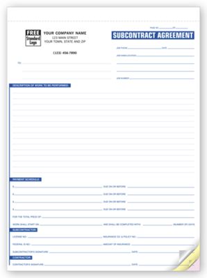 8 1/2 x 11 Subcontractor Agreements